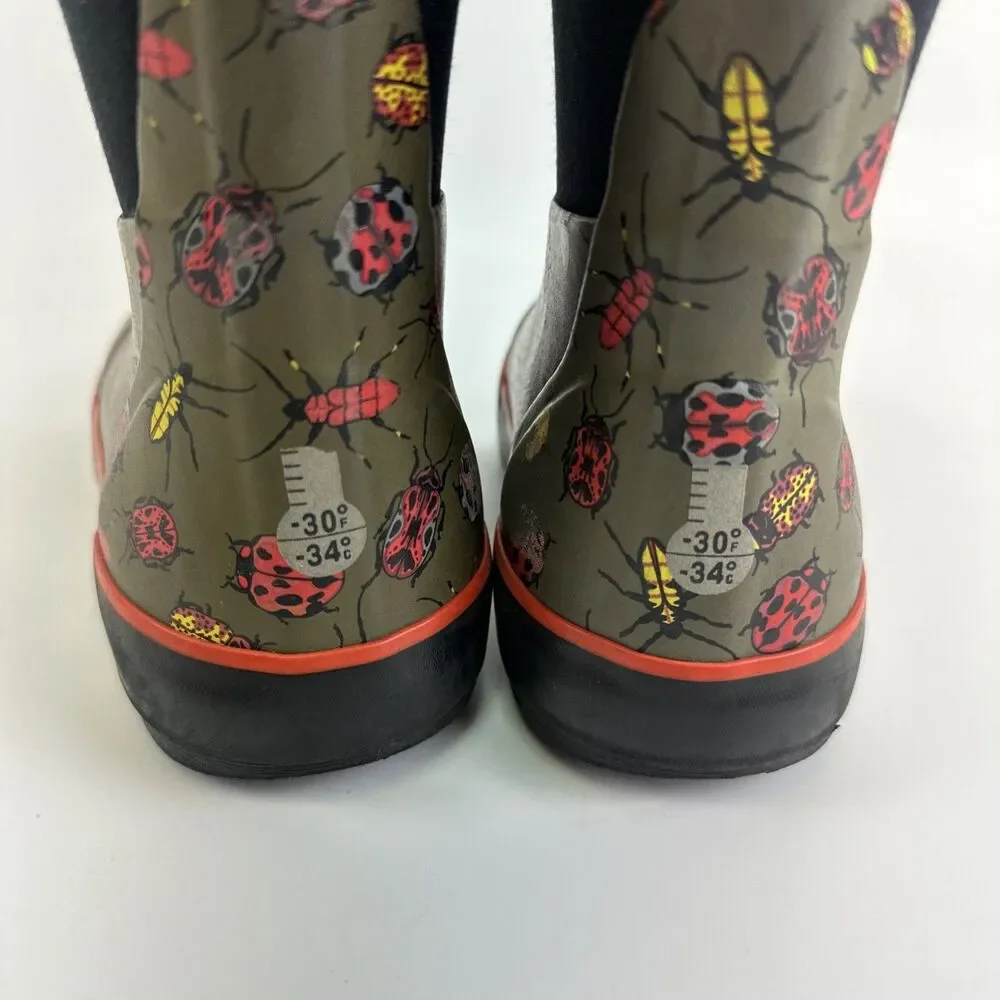 Bogs Kid Classic II Boots Insulated Pull On Bugs Waterproof Gray Red Youth 11